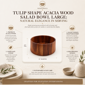 Tulip Shape Acacia Wood Salad Bowl Large 8