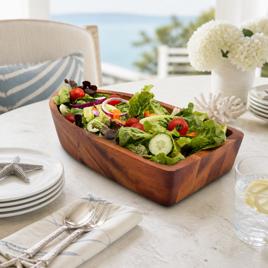 Boat Shape Acacia Wood Salad Bowl Large 7