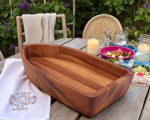 Boat Shape Acacia Wood Salad Bowl Large