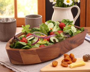 Boat Shape Acacia Wood Salad Bowl Large