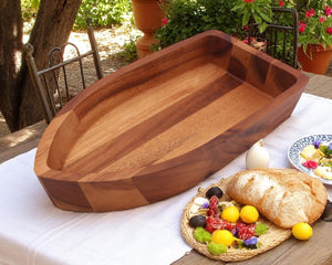Boat Shape Acacia Wood Salad Bowl Large
