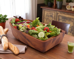 Boat Shape Acacia Wood Salad Bowl Large