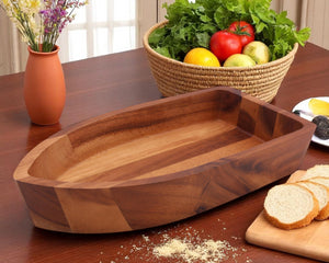 Boat Shape Acacia Wood Salad Bowl Large