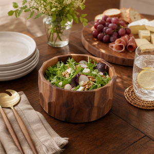 Diamond Pattern Single Acacia  Wood Salad Bowl 7