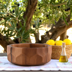 Diamond Pattern Single Acacia  Wood Salad Bowl