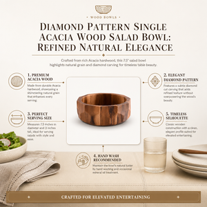 Diamond Pattern Single Acacia  Wood Salad Bowl 9