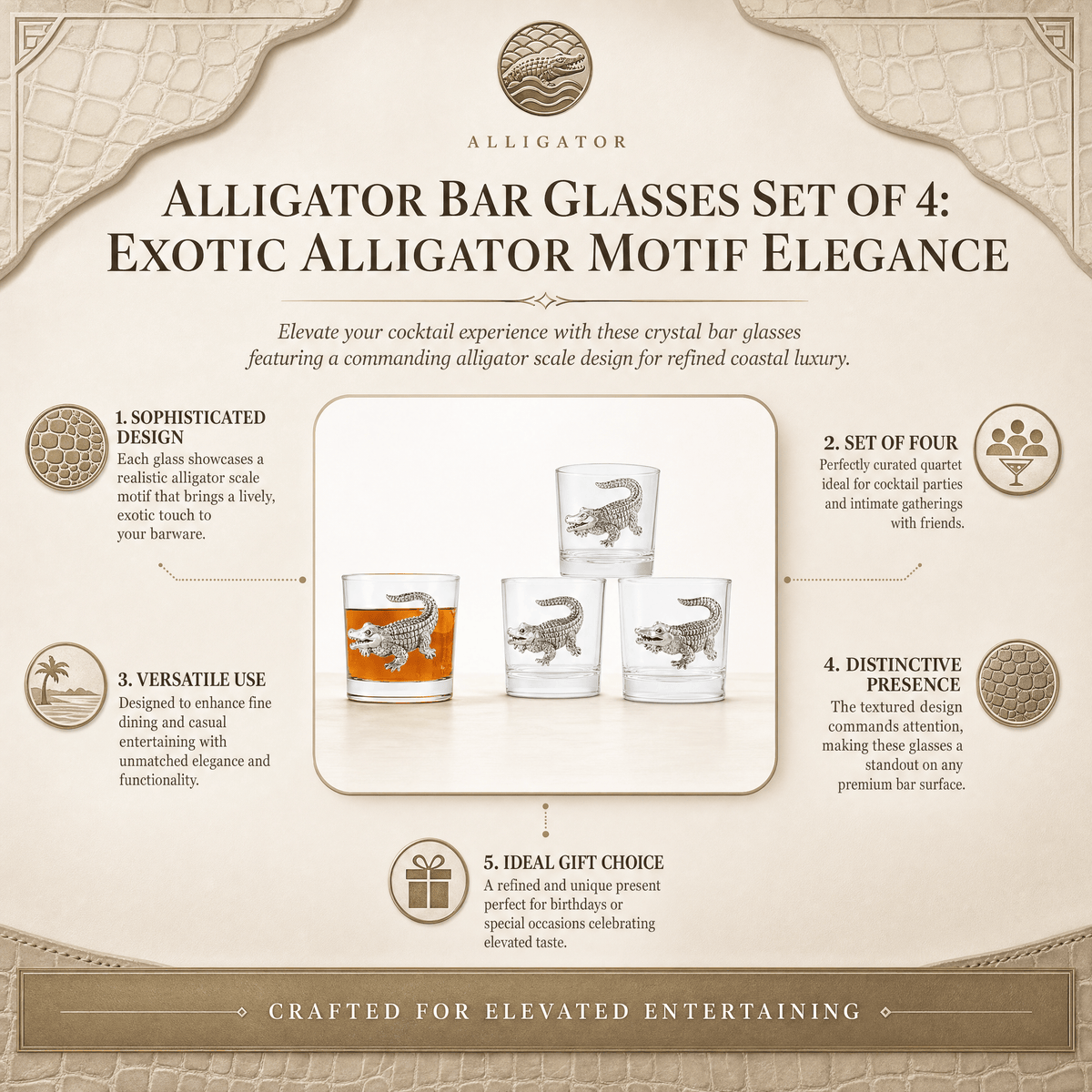 Arthur Court Alligator Alligator Bar Glasses Set of 4