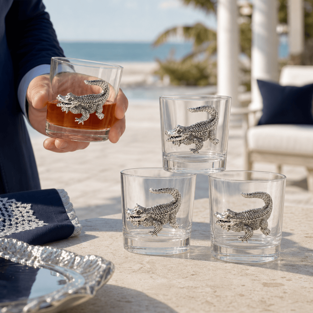 Arthur Court Alligator Alligator Bar Glasses Set of 4