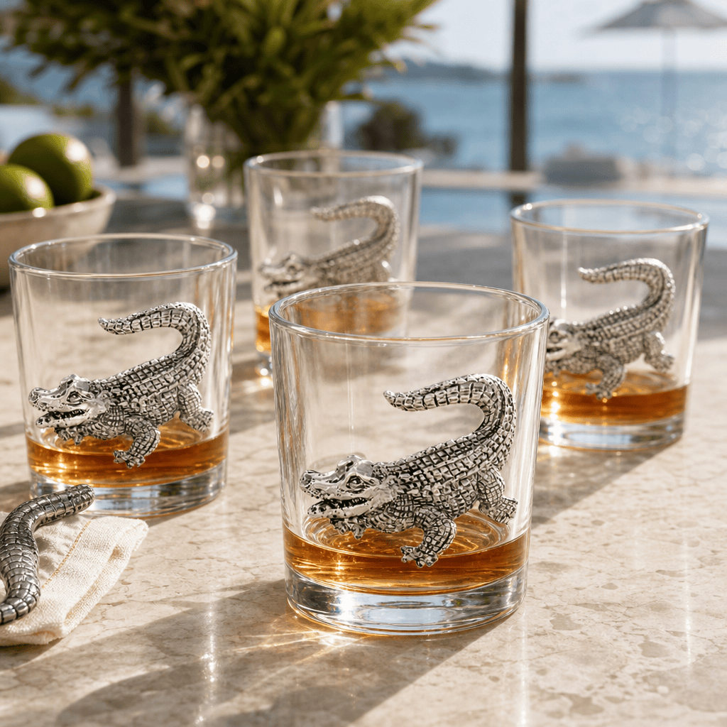 Arthur Court Alligator Alligator Bar Glasses Set of 4