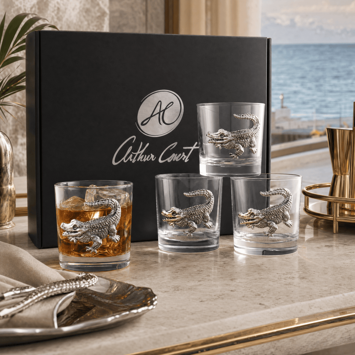 Arthur Court Alligator Alligator Bar Glasses Set of 4