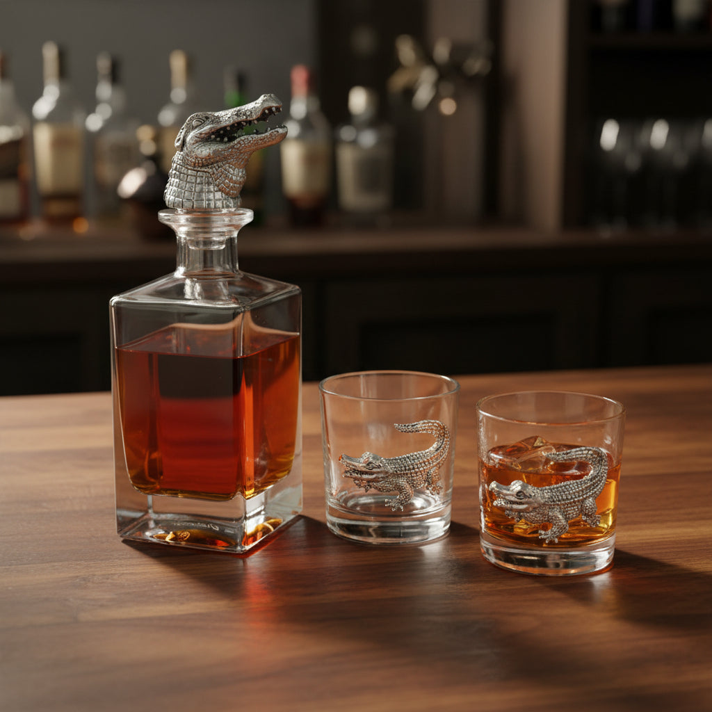 Arthur Court Alligator Alligator Decanter Set with Glasses