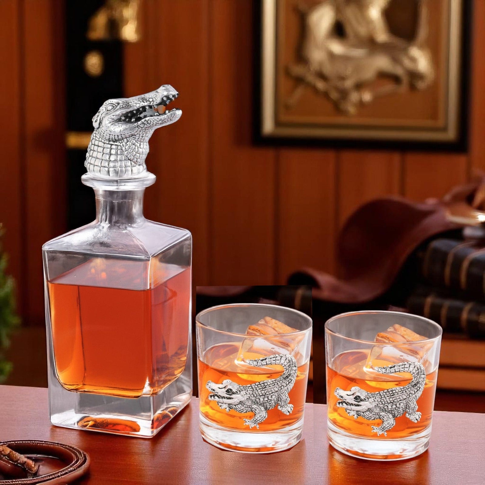 Arthur Court Alligator Alligator Decanter Set with Glasses