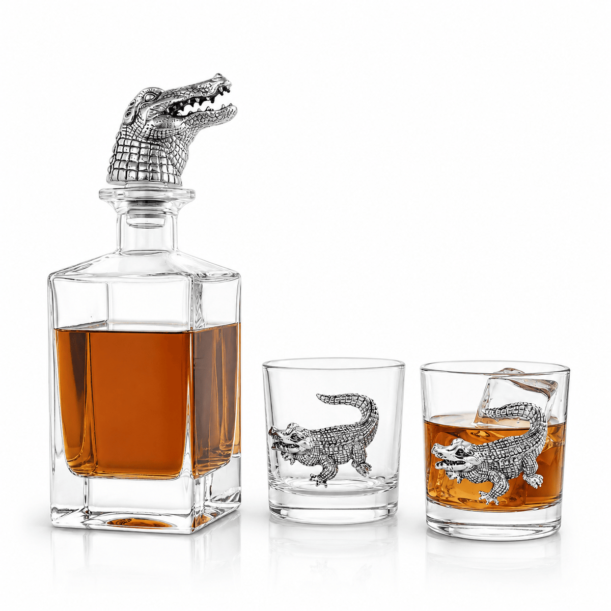 Arthur Court Alligator Alligator Decanter Set with Glasses