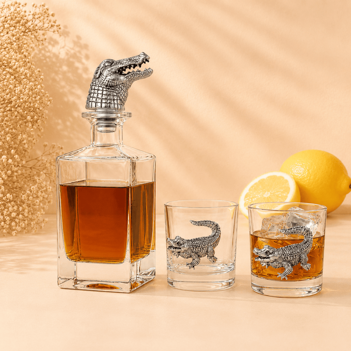 Arthur Court Alligator Alligator Decanter Set with Glasses