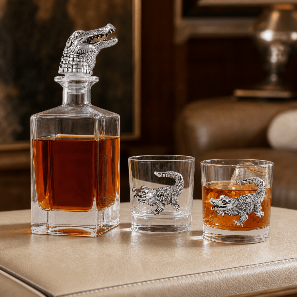 Arthur Court Alligator Alligator Decanter Set with Glasses