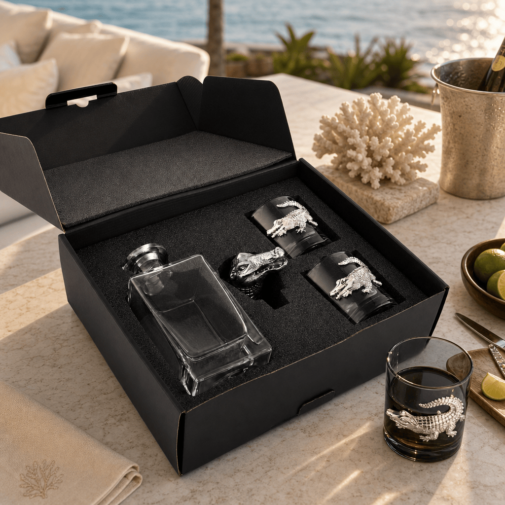 Arthur Court Alligator Alligator Decanter Set with Glasses