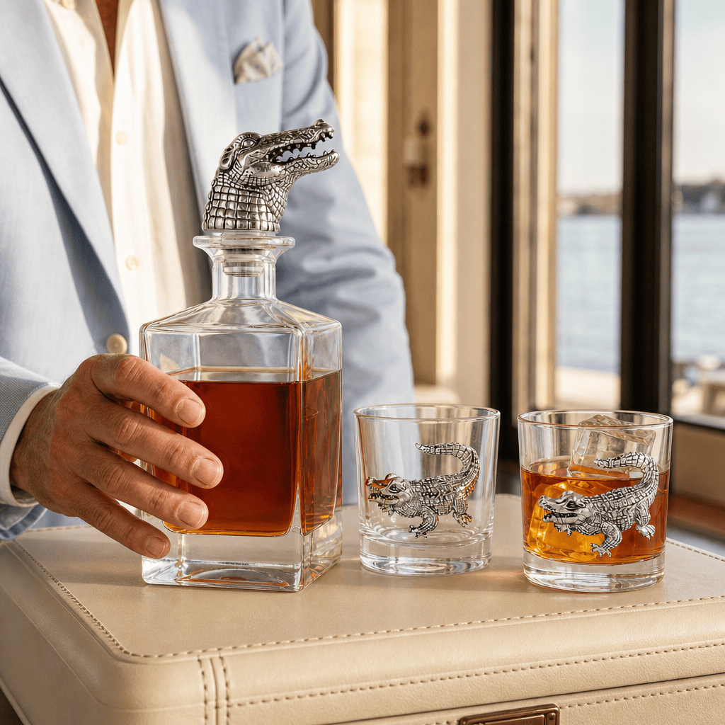 Arthur Court Alligator Alligator Decanter Set with Glasses