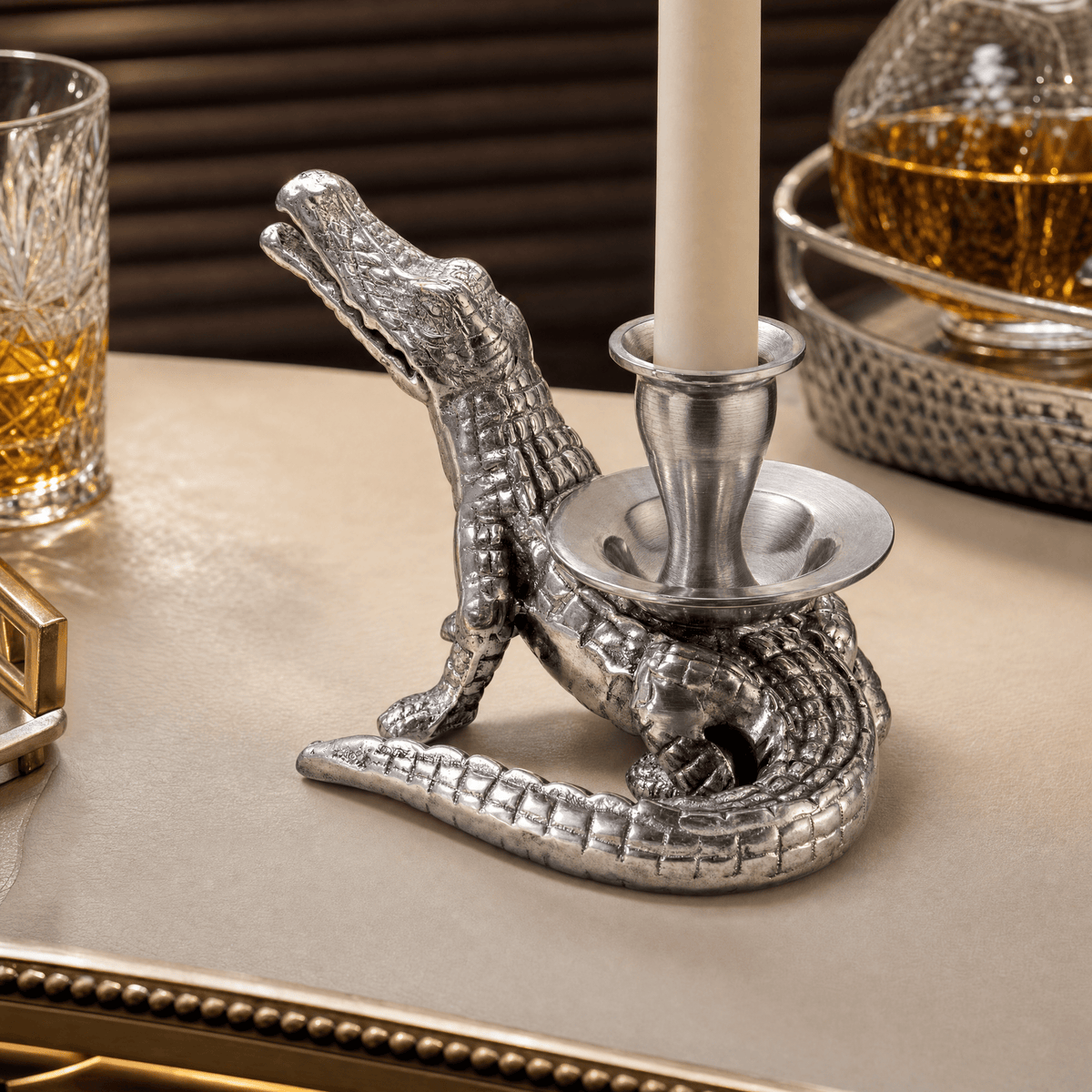 Arthur Court Alligator Alligator Taper Candle Holders