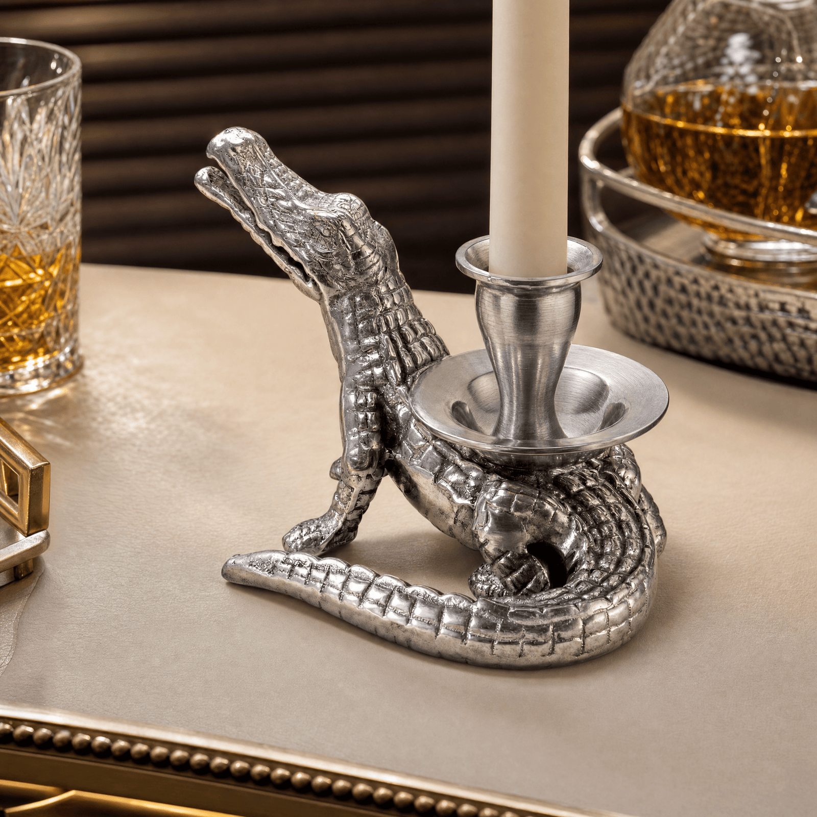 Arthur Court Alligator Alligator Taper Candle Holders