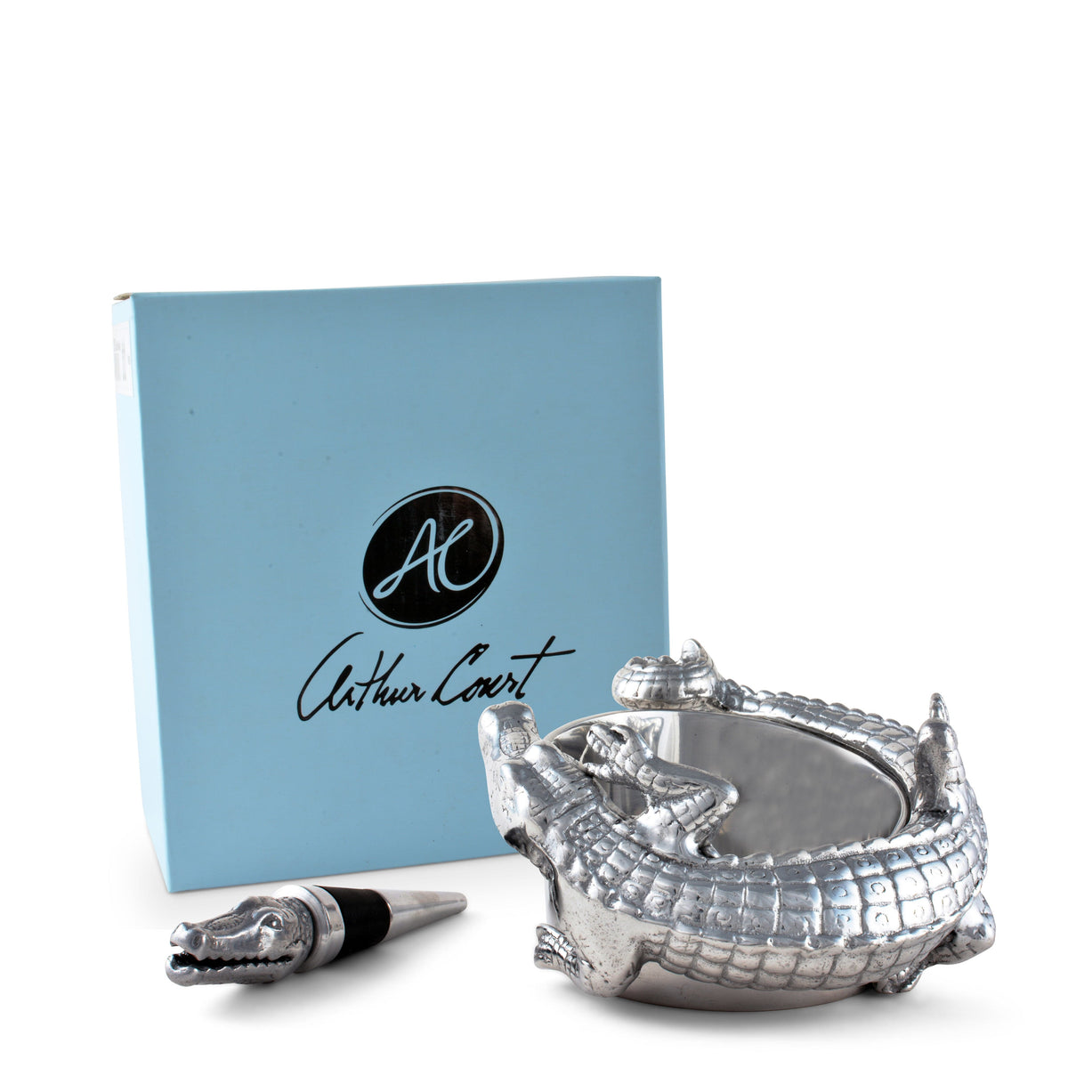 Arthur Court Alligator Alligator Wine Coaster and Stopper Set