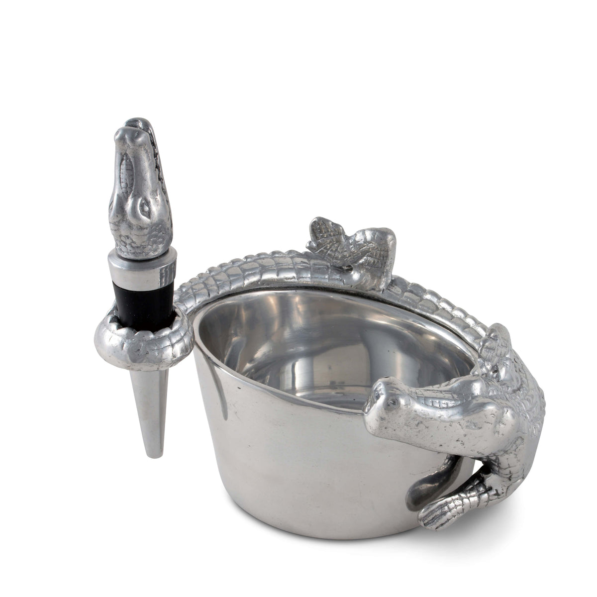 Arthur Court Alligator Alligator Wine Coaster and Stopper Set