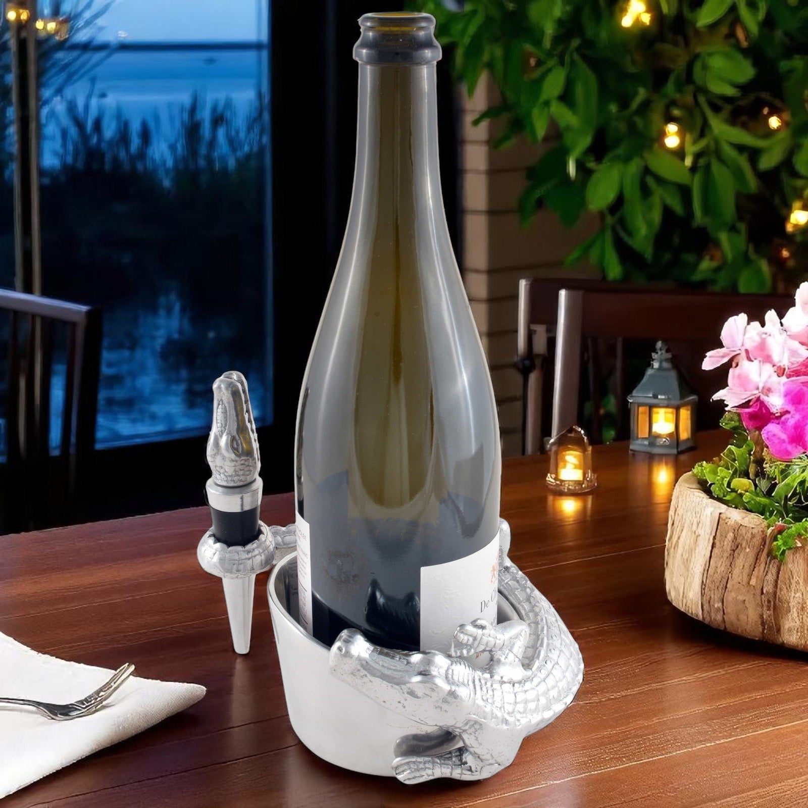 Arthur Court Alligator Alligator Wine Coaster and Stopper Set