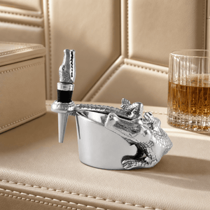 Arthur Court Alligator Alligator Wine Coaster and Stopper Set