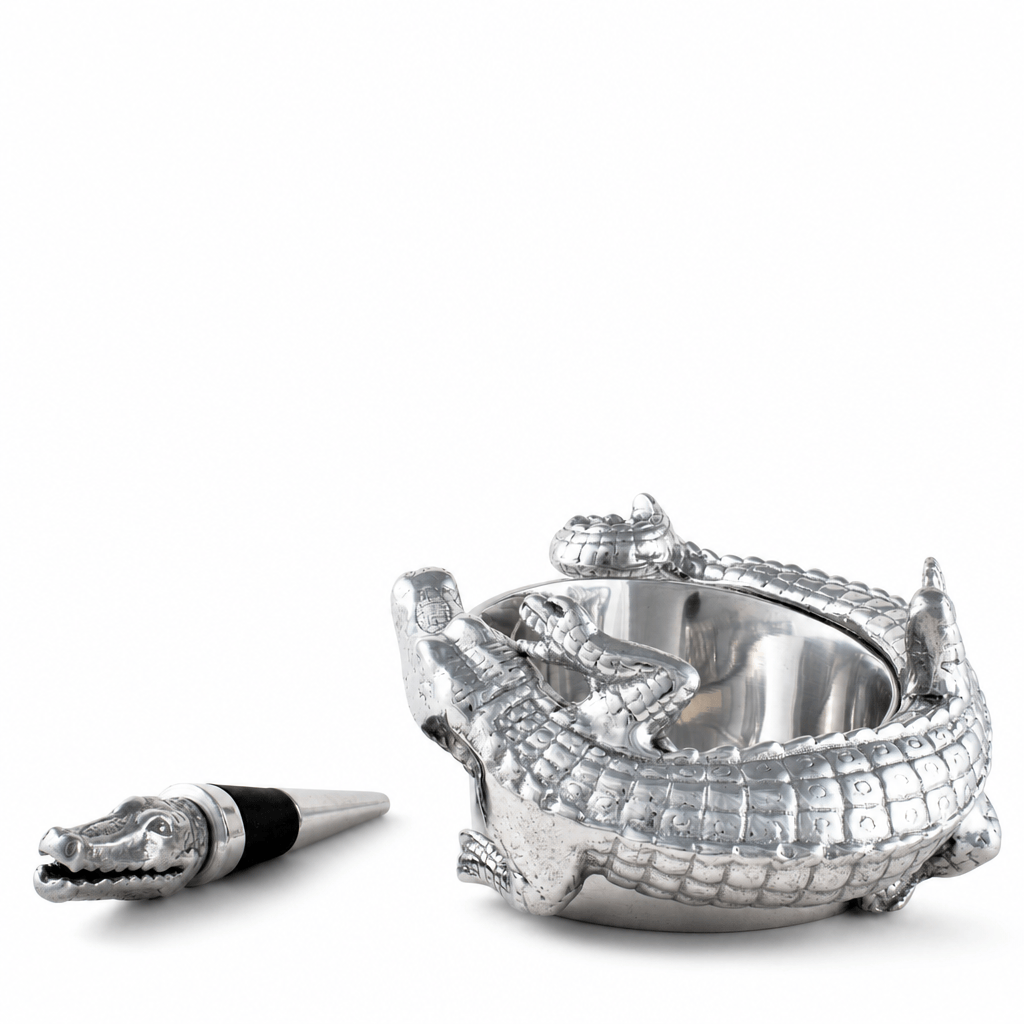 Arthur Court Alligator Alligator Wine Coaster and Stopper Set