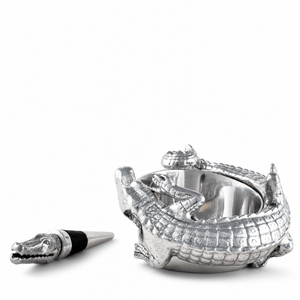 Arthur Court Alligator Alligator Wine Coaster and Stopper Set
