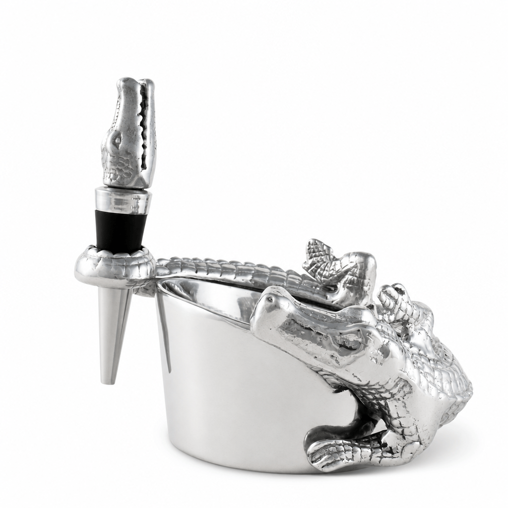 Arthur Court Alligator Alligator Wine Coaster and Stopper Set