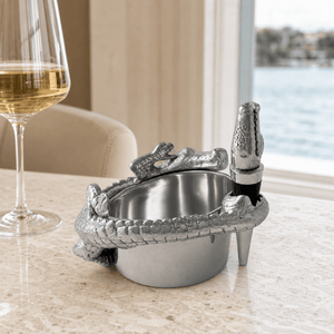 Arthur Court Alligator Alligator Wine Coaster and Stopper Set