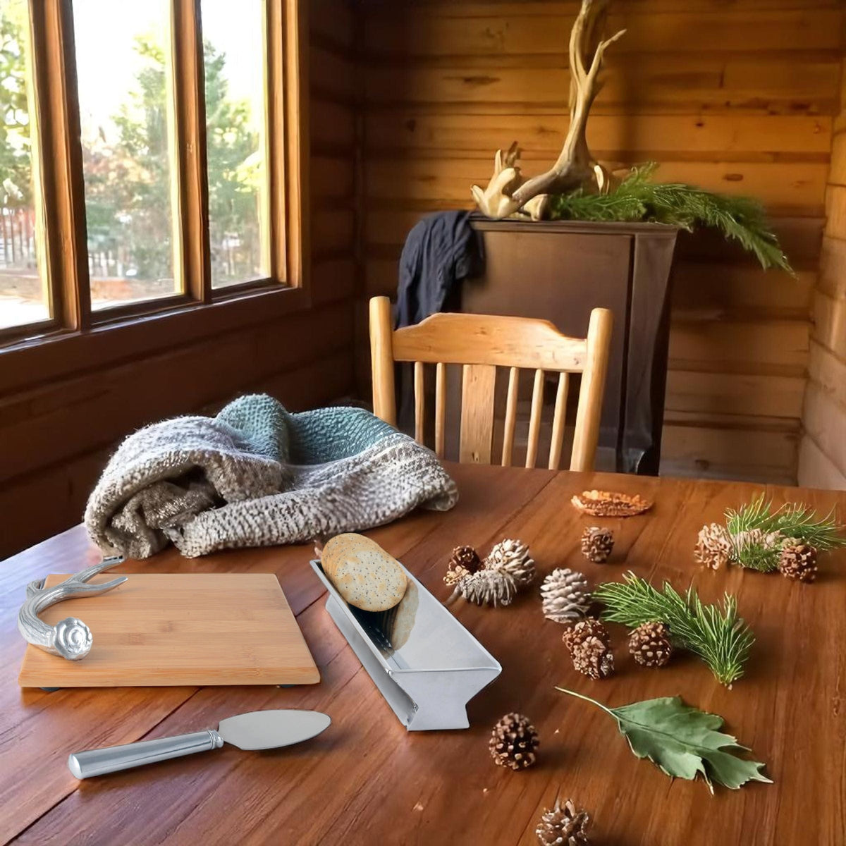 Arthur Court Antler Antler Bamboo Cheese Set