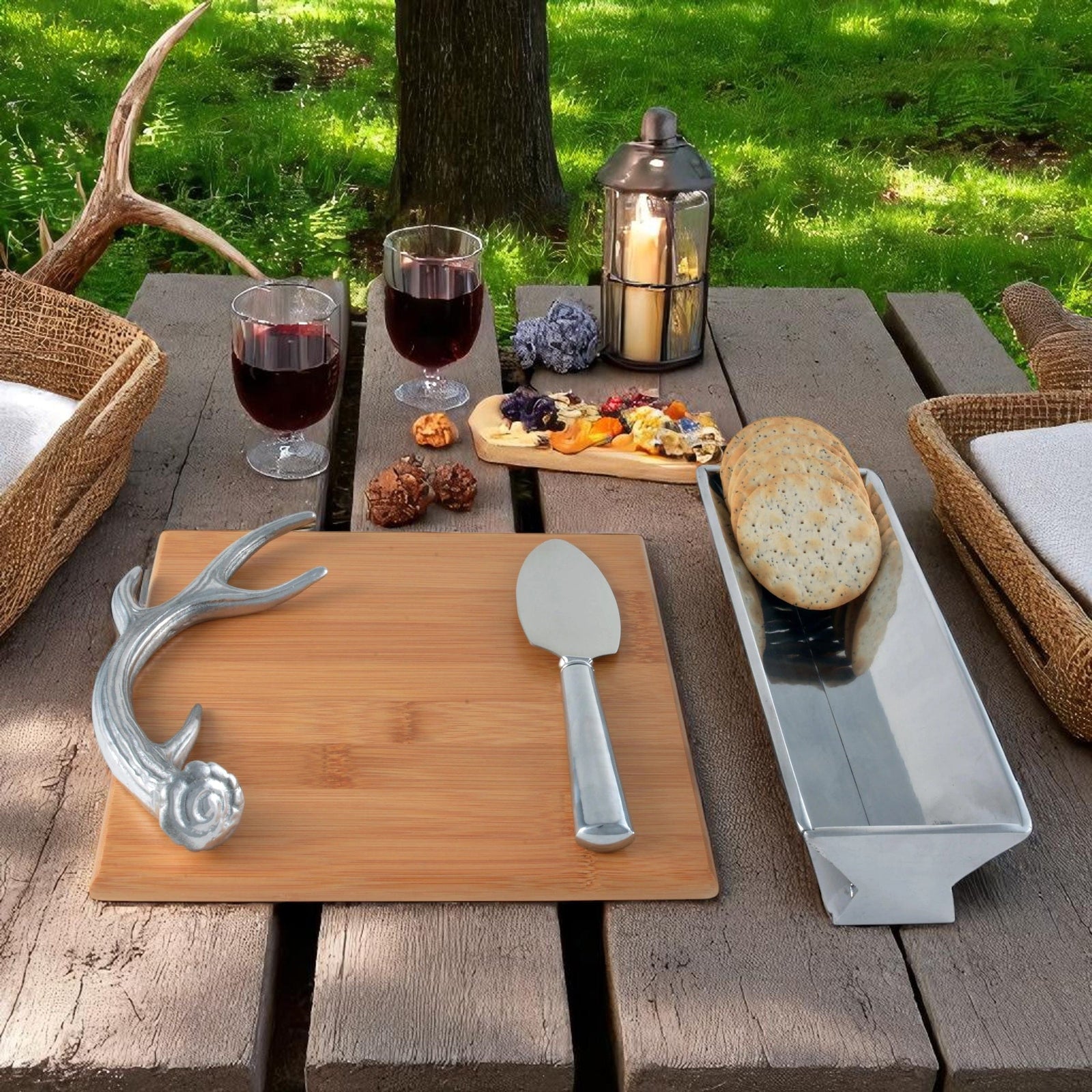 Arthur Court Antler Antler Bamboo Cheese Set