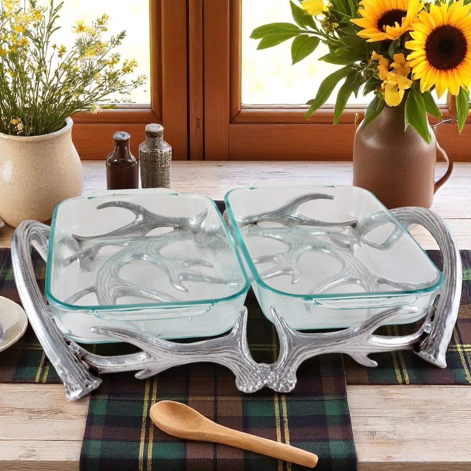 Arthur Court Antler Antler Pyrex Holder Double 2qt
