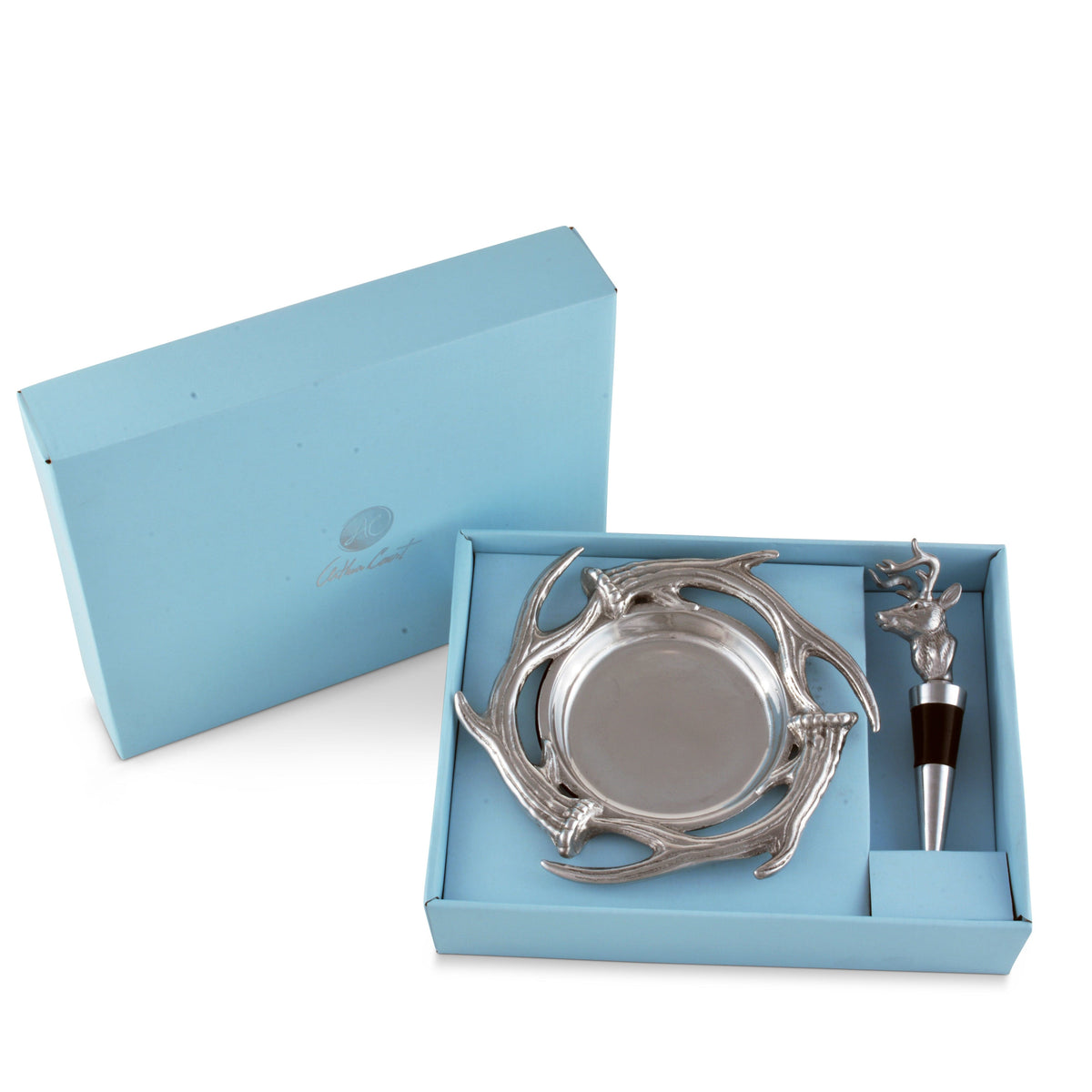 Arthur Court Antler Antler Wine Coaster and Stopper Set