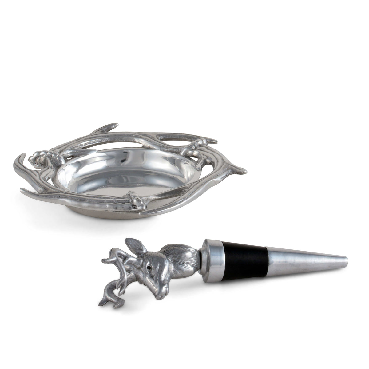 Arthur Court Antler Antler Wine Coaster and Stopper Set