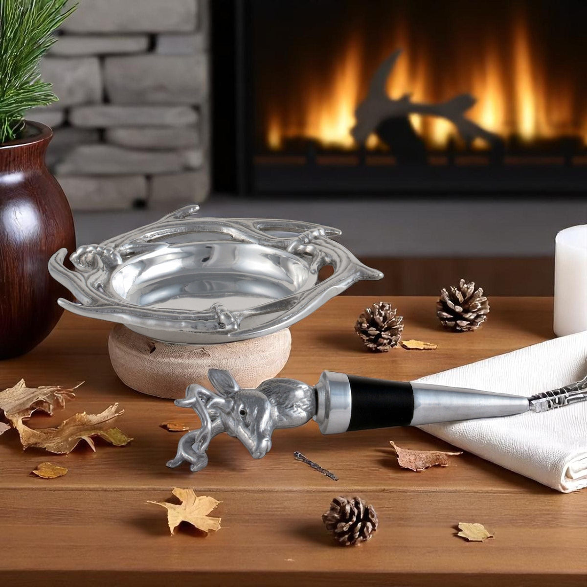 Arthur Court Antler Antler Wine Coaster and Stopper Set