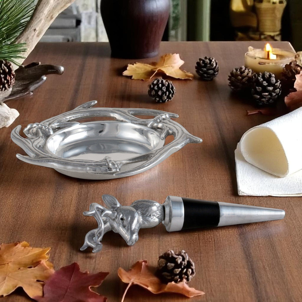 Arthur Court Antler Antler Wine Coaster and Stopper Set