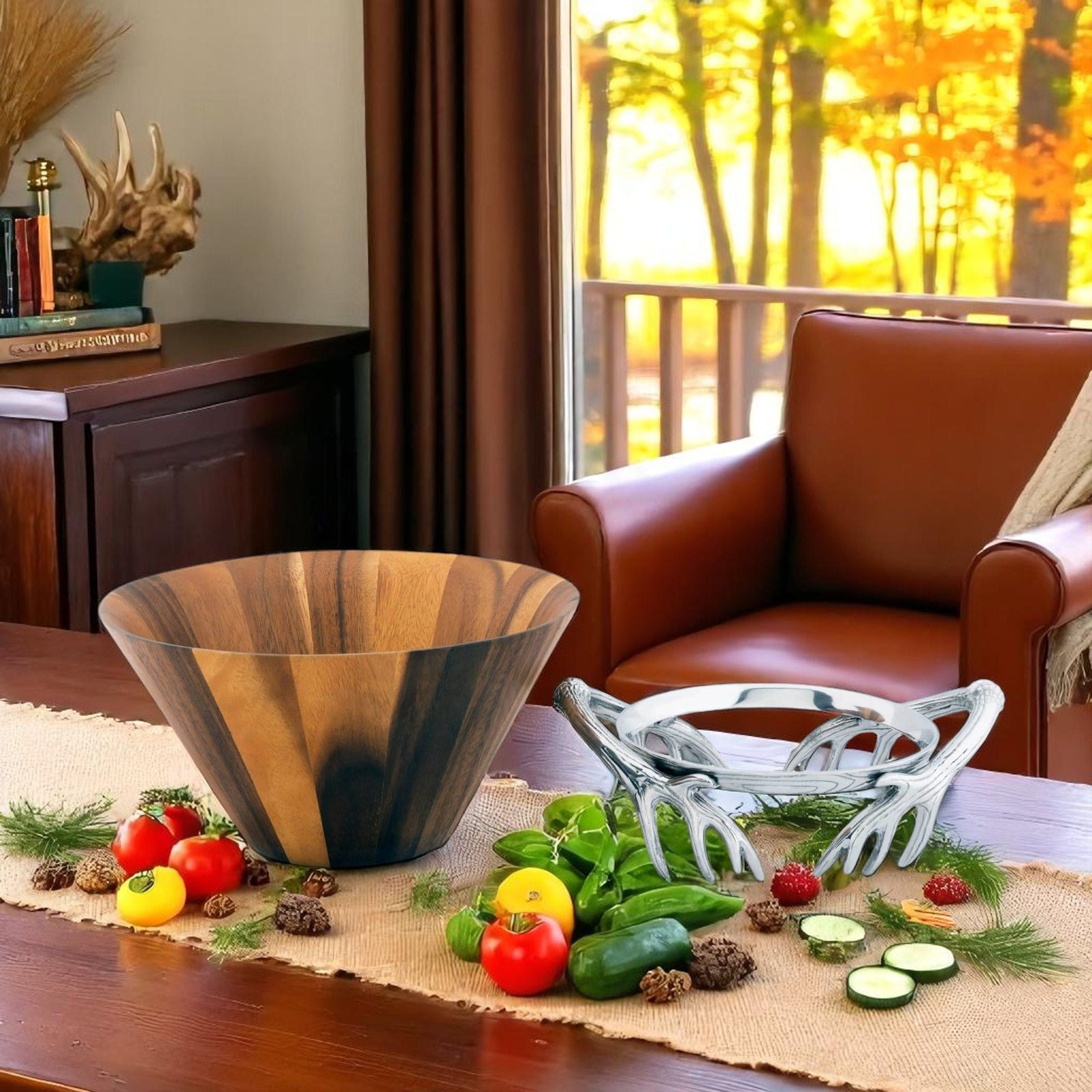 Arthur Court Antler Antler Wood Salad Bowl