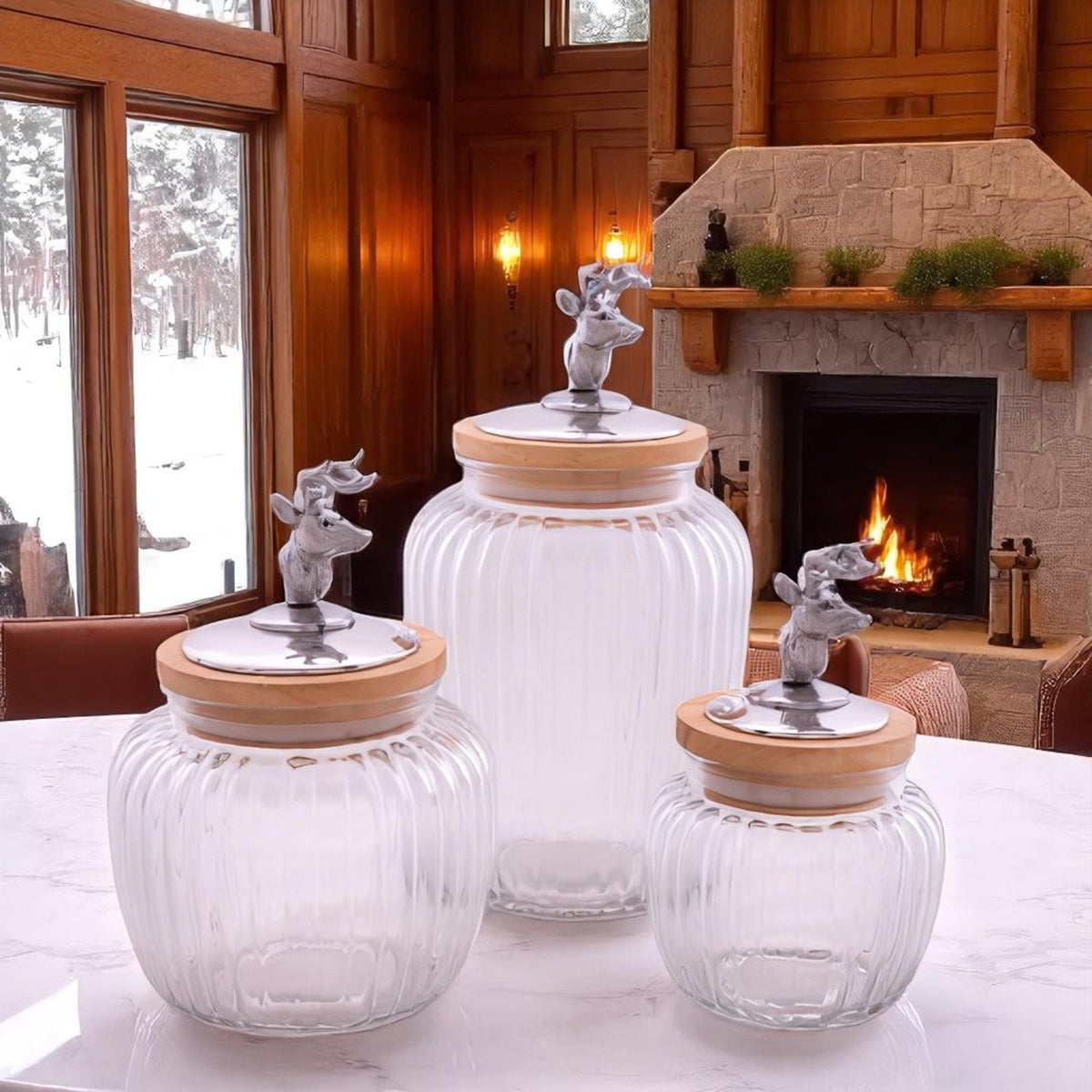 Arthur Court Antler Deer / Elk Knob Glass Canisters