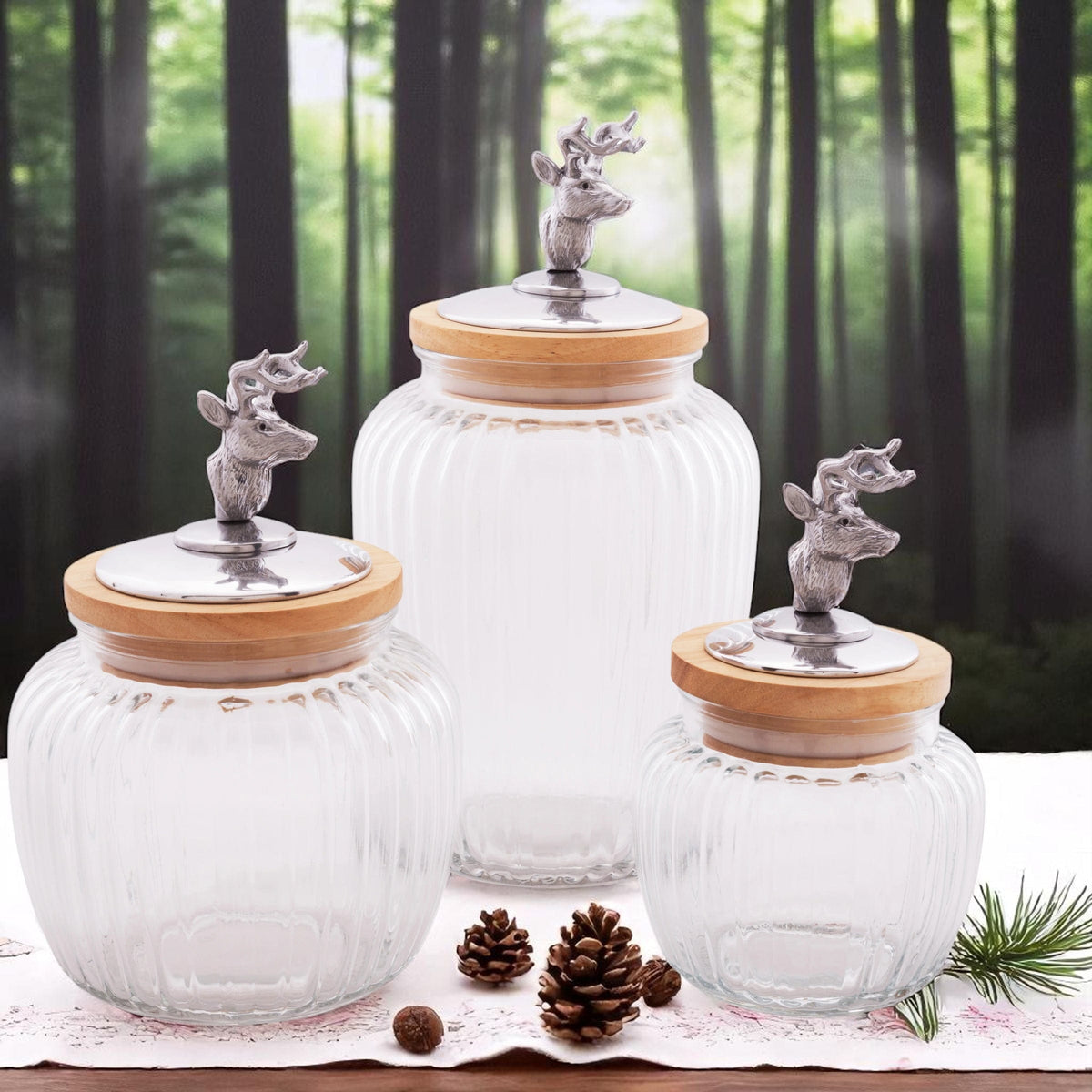 Arthur Court Antler Deer / Elk Knob Glass Canisters