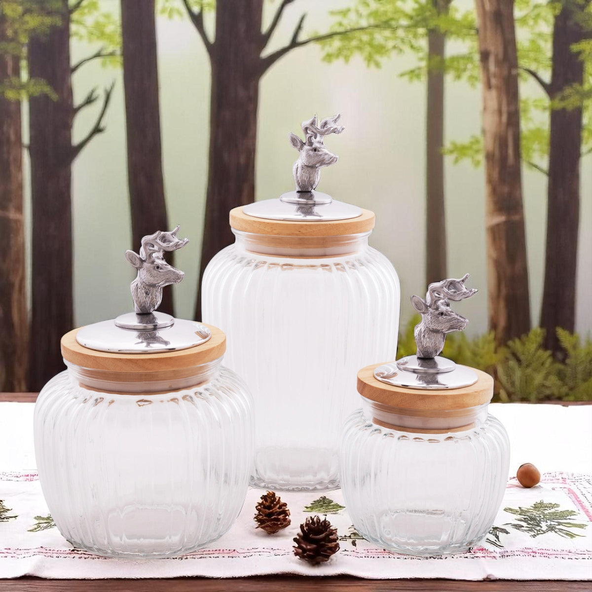Arthur Court Antler Deer / Elk Knob Glass Canisters