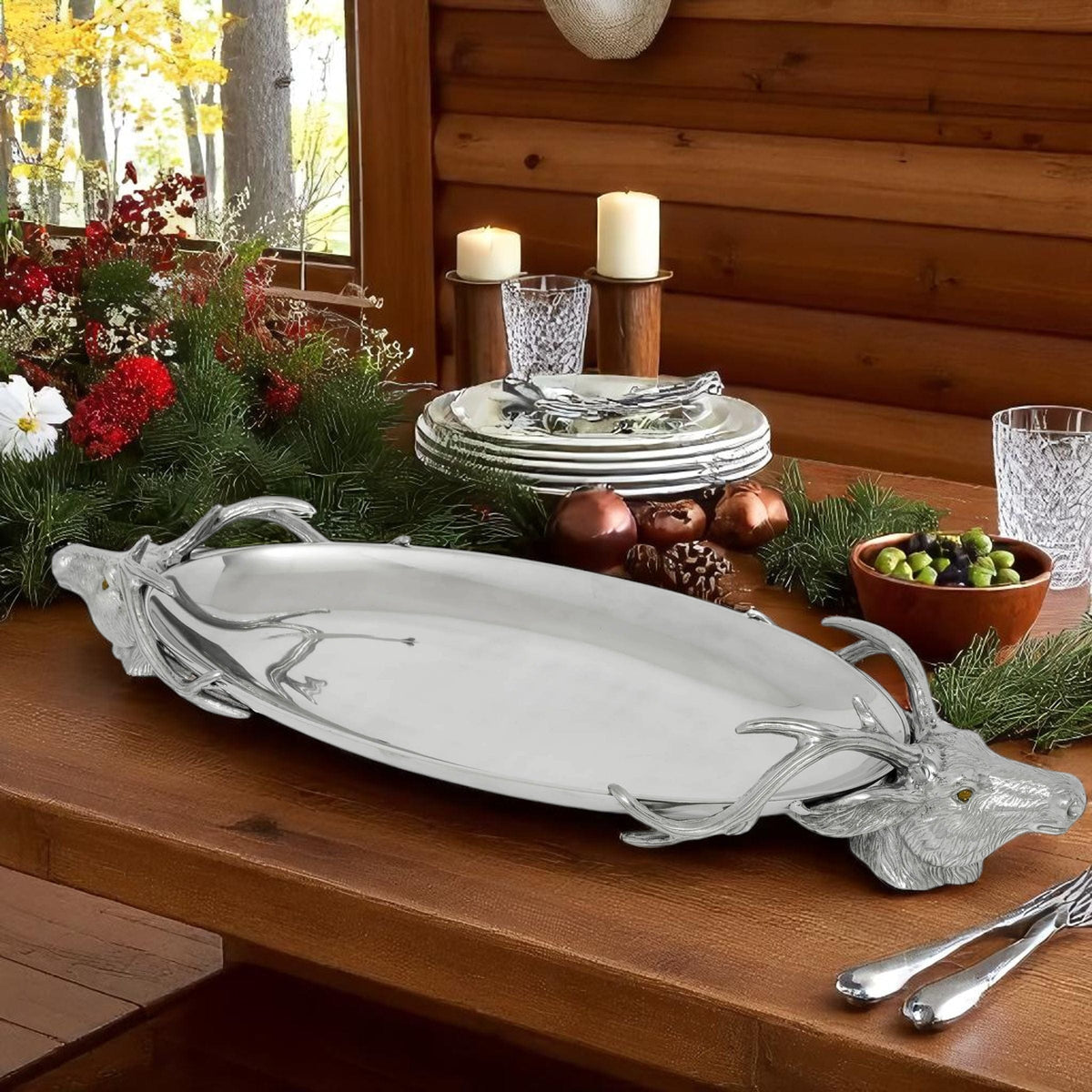 Arthur Court Antler Deer Head Centerpiece Tray