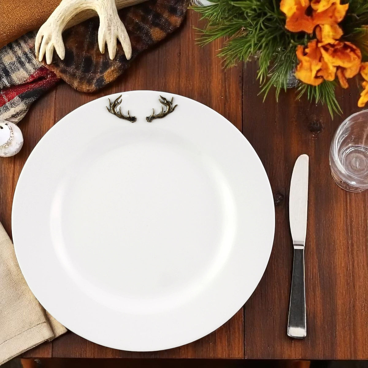 Arthur Court Antler Elk / Deer Antlers Melamine Lunch Plates - Set of 4