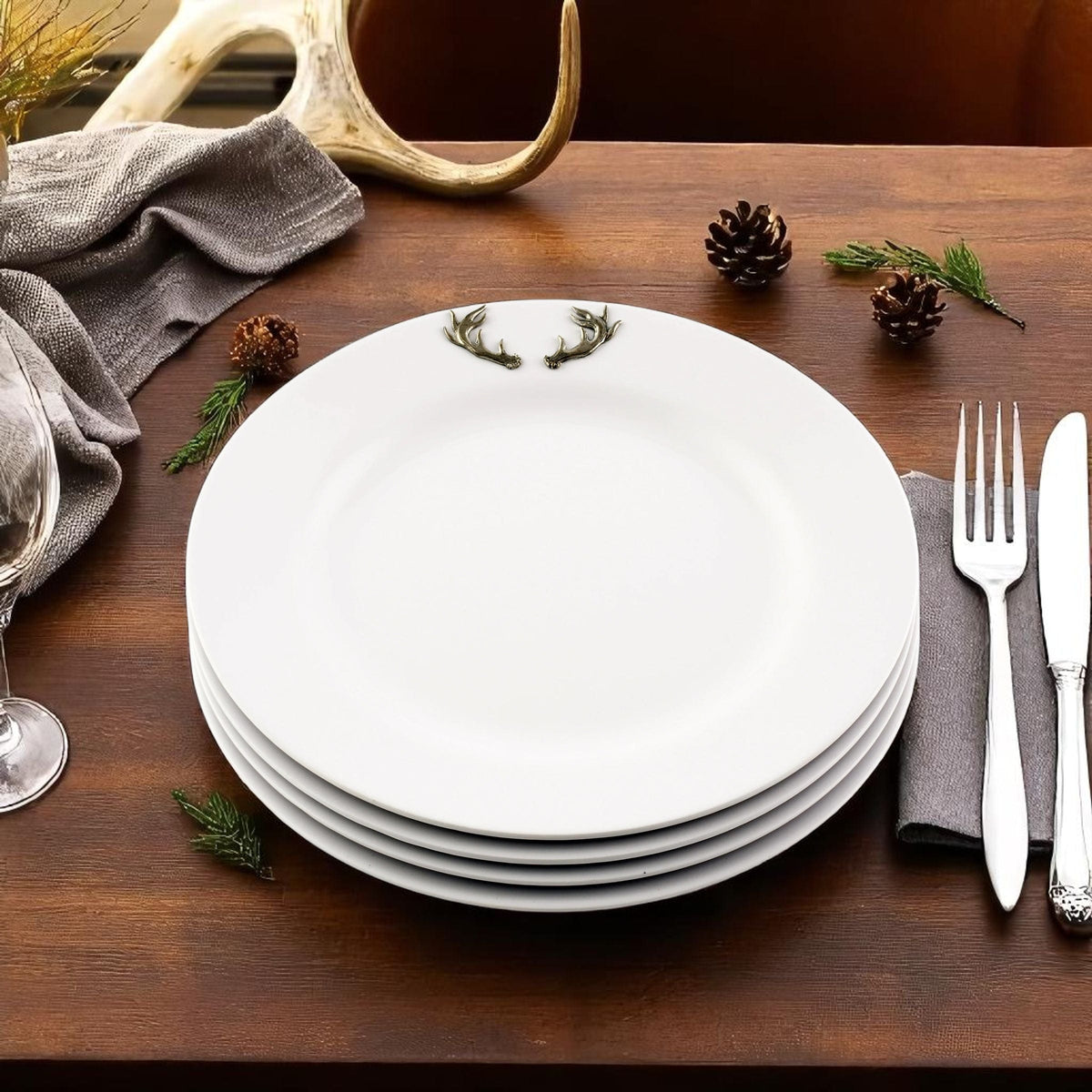 Arthur Court Antler Elk / Deer Antlers Melamine Lunch Plates - Set of 4