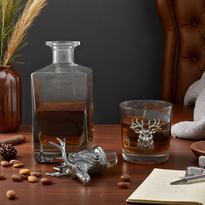 Arthur Court Antler Elk / Deer Bust Decanter Set with Glasses