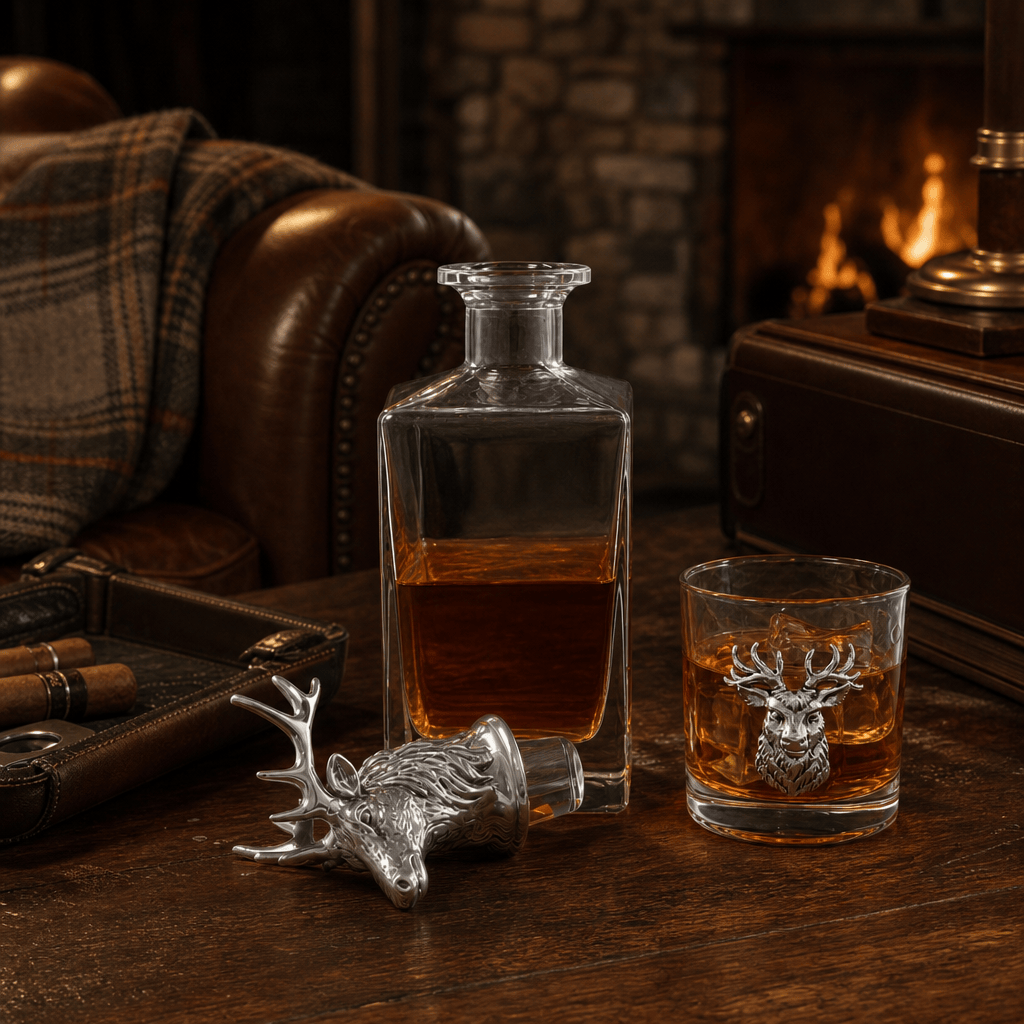 Arthur Court Antler Elk / Deer Bust Decanter Set with Glasses