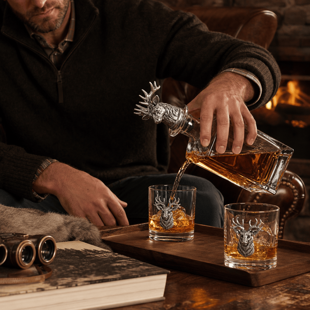 Arthur Court Antler Elk / Deer Bust Decanter Set with Glasses