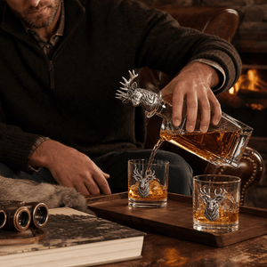 Arthur Court Antler Elk / Deer Bust Decanter Set with Glasses