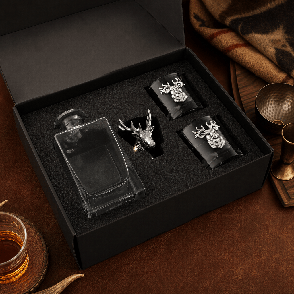 Arthur Court Antler Elk / Deer Bust Decanter Set with Glasses